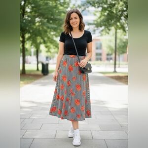 Floral Striped Midi Skirt